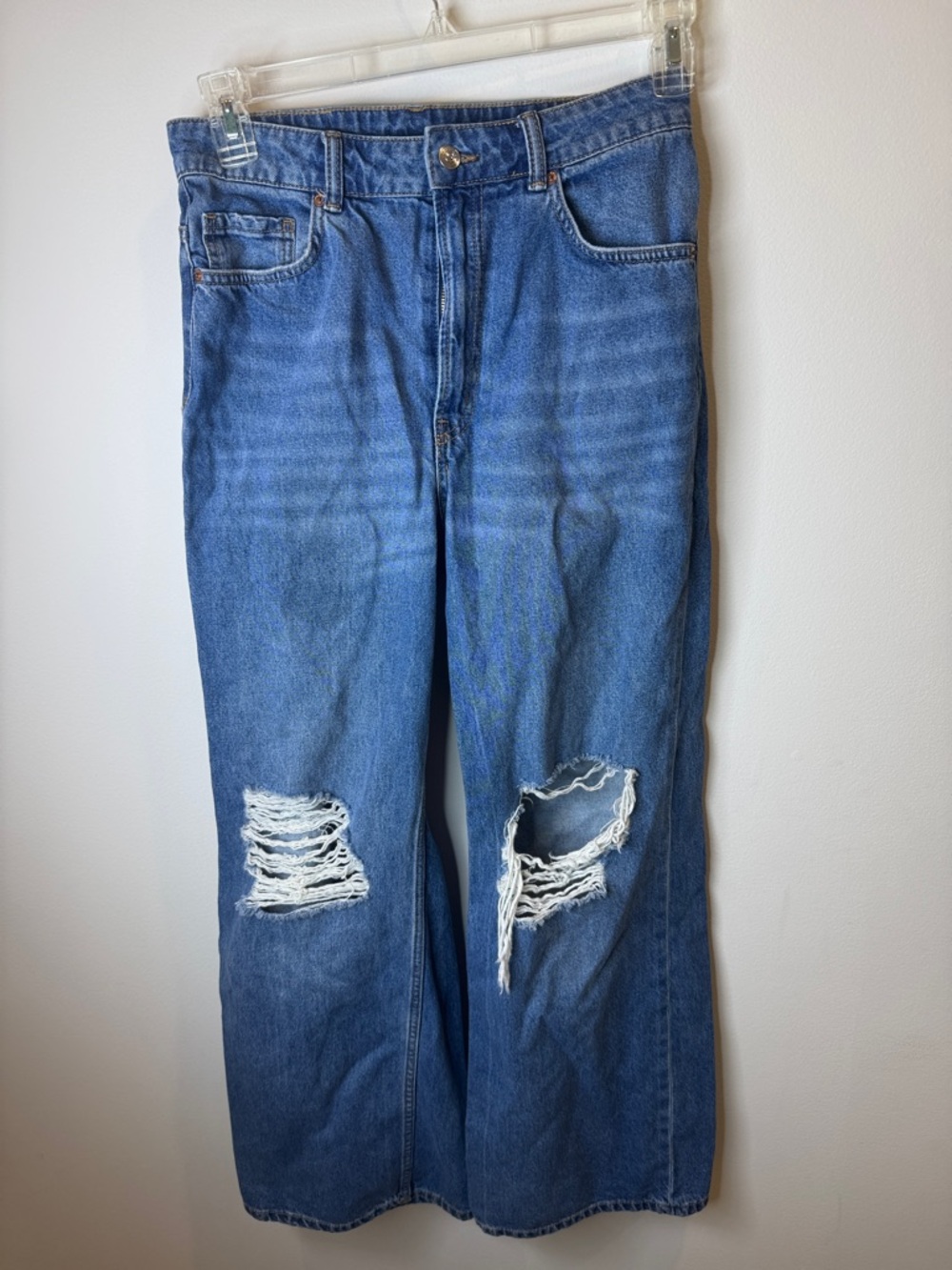 Divided Women's Blue Flare Jeans with Distressed Knees